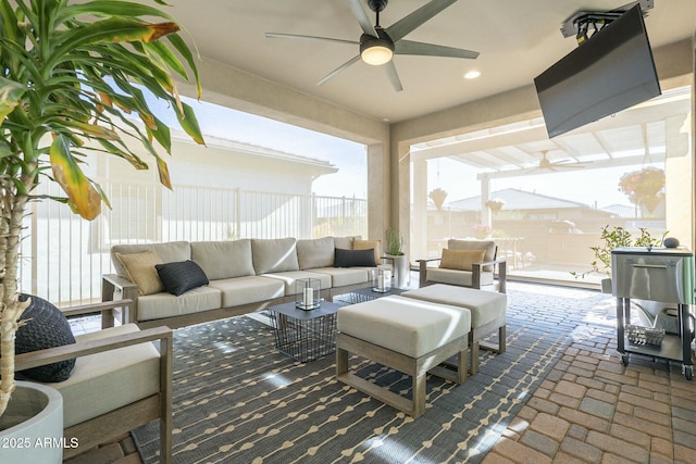 view of patio / terrace with an outdoor hangout area and ceiling fan