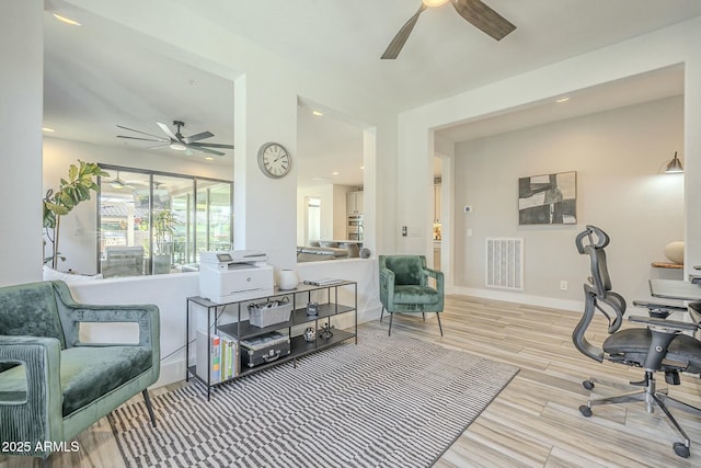 home office with ceiling fan