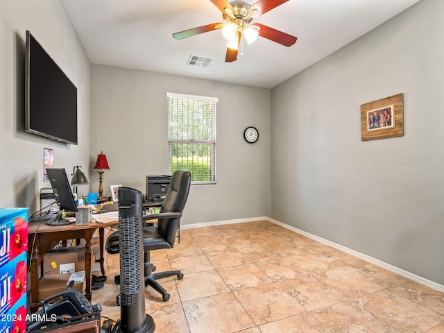 home office featuring ceiling fan