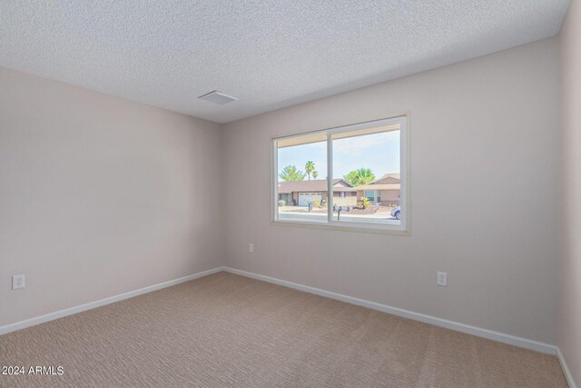 spare room featuring carpet and a textured ceiling