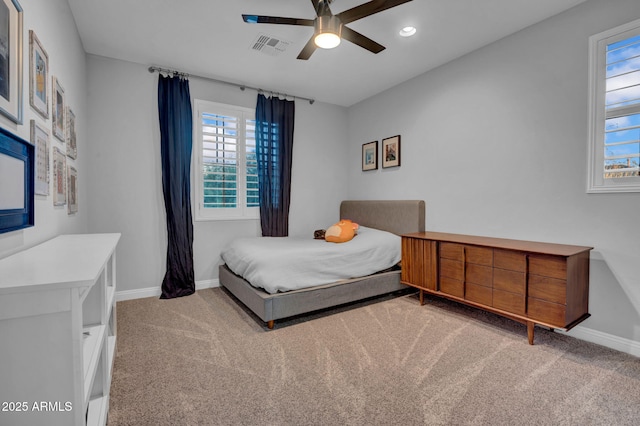 bedroom with carpet and ceiling fan