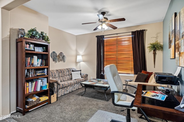 office space featuring carpet floors and ceiling fan