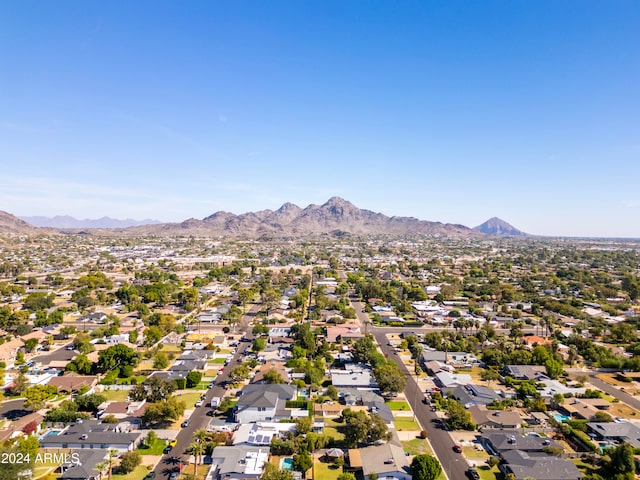 drone / aerial view featuring a mountain view