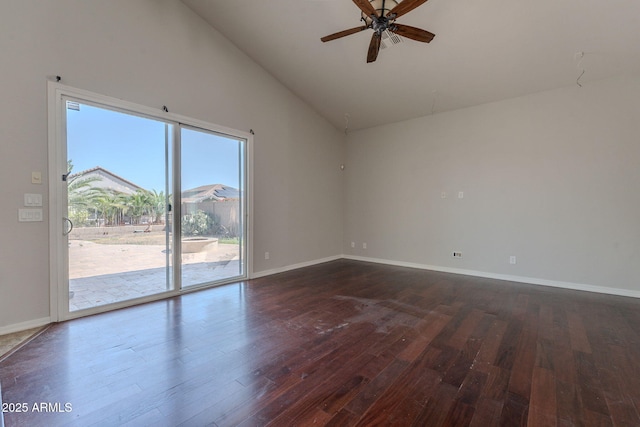 514 E Pearce Rd, Phoenix, AZ 85042 - empty room featuring dark wood-style flooring, ceiling fan, baseboards, and high vaulted ceiling