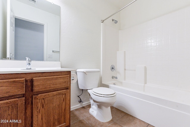 full bathroom with vanity, tile patterned floors, toilet, and shower / bathtub combination