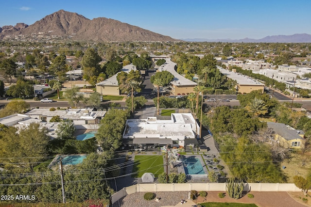 birds eye view of property with a residential view and a mountain view