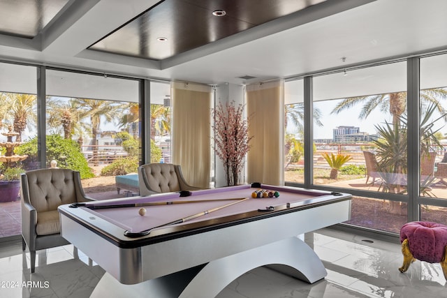 recreation room with light tile floors and billiards