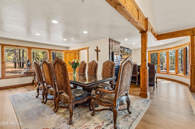 7500 E Old Walnut Canyon Rd, Flagstaff, AZ 86004 - dining room with baseboards, light wood-style floors, and recessed lighting