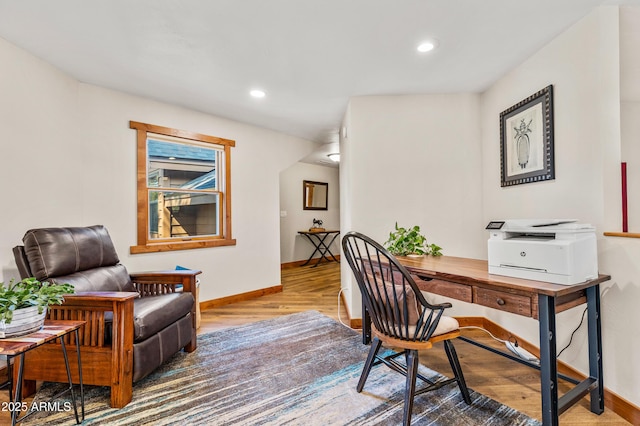 7500 E Old Walnut Canyon Rd, Flagstaff, AZ 86004 - office area with baseboards, wood finished floors, and recessed lighting