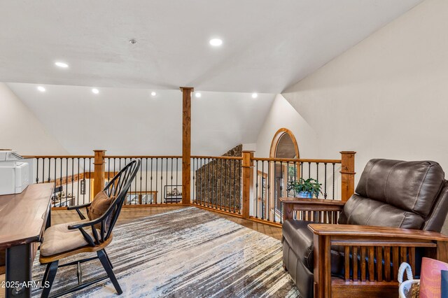 7500 E Old Walnut Canyon Rd, Flagstaff, AZ 86004 - home office featuring recessed lighting, lofted ceiling, and wood finished floors