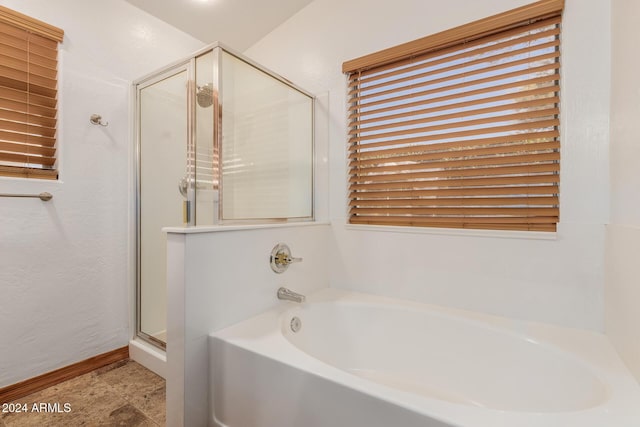 bathroom with plus walk in shower