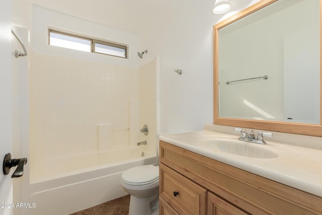 full bathroom featuring shower / bathing tub combination, vanity, toilet, and tile patterned floors