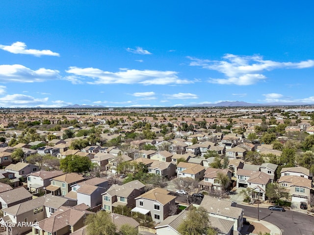 bird's eye view featuring a mountain view and a residential view