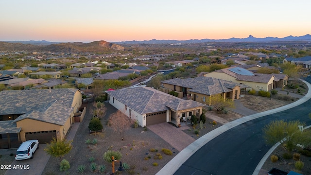 aerial view featuring a residential view and a mountain view