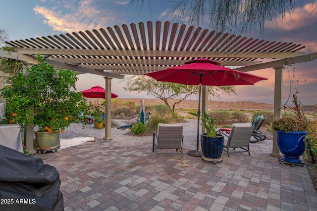 view of patio featuring grilling area and a pergola