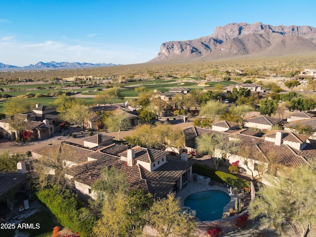 birds eye view of property with a mountain view