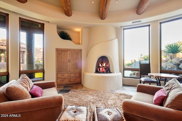 living room with a healthy amount of sunlight and tile flooring