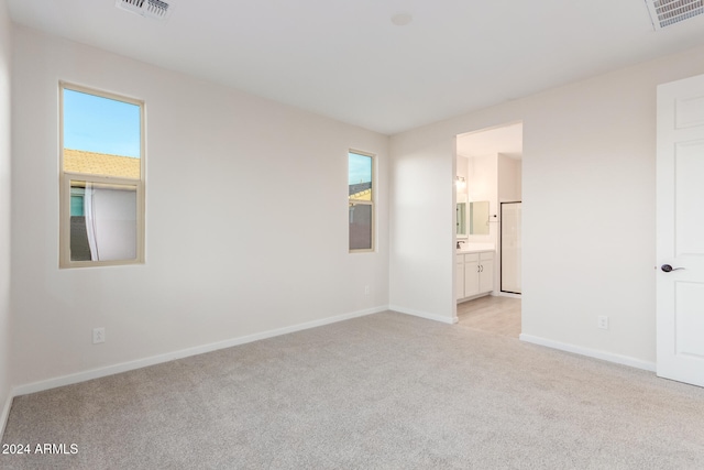 spare room featuring light colored carpet