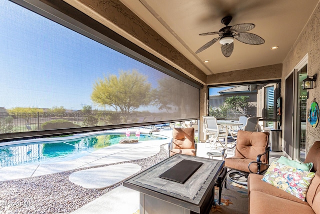 20558 N 263rd Dr, Buckeye, AZ 85396 - view of patio / terrace with fence, a fenced in pool, and ceiling fan