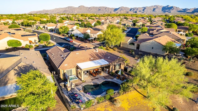 aerial view featuring a residential view and a mountain view
