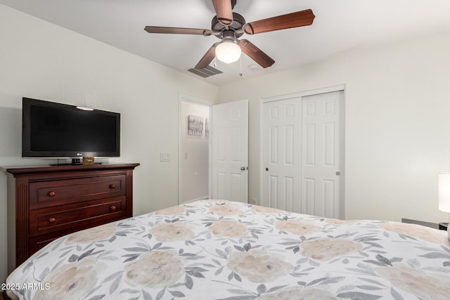 6746 W Wethersfield Rd, Peoria, AZ 85381 - bedroom with visible vents, a closet, and a ceiling fan