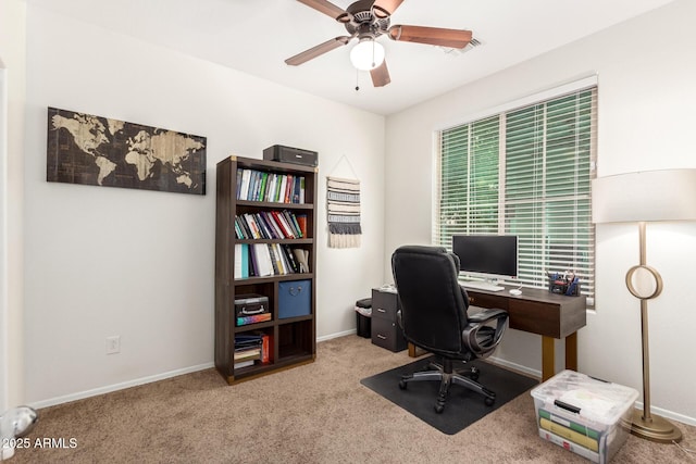 6746 W Wethersfield Rd, Peoria, AZ 85381 - office area with carpet flooring, baseboards, and a ceiling fan