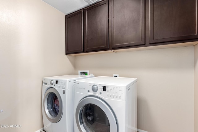 6746 W Wethersfield Rd, Peoria, AZ 85381 - clothes washing area with cabinet space and washer and clothes dryer