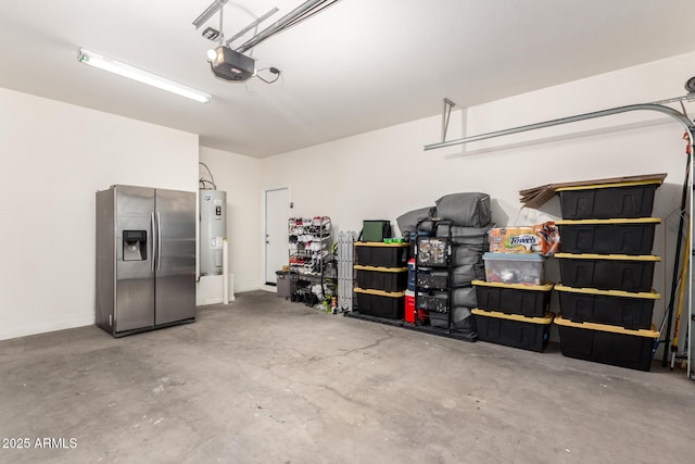 6746 W Wethersfield Rd, Peoria, AZ 85381 - garage with stainless steel fridge with ice dispenser, electric water heater, and a garage door opener