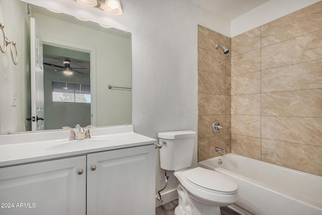 18202 Cave Creek Rd Unit 141, Phoenix, AZ 85032 - bathroom featuring a textured wall, toilet, vanity, bathtub / shower combination, and ceiling fan