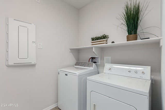 washroom featuring electric panel and separate washer and dryer