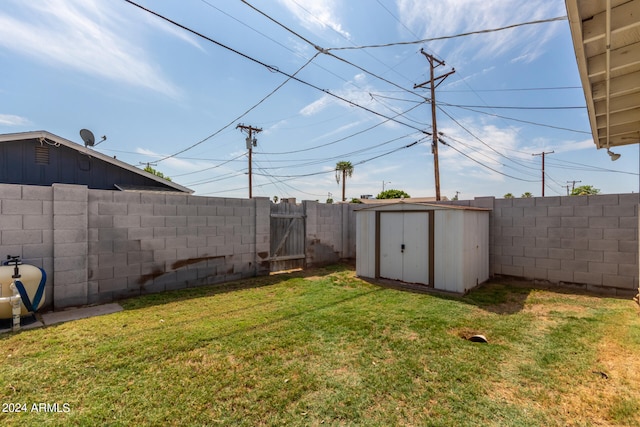 view of yard with a storage shed