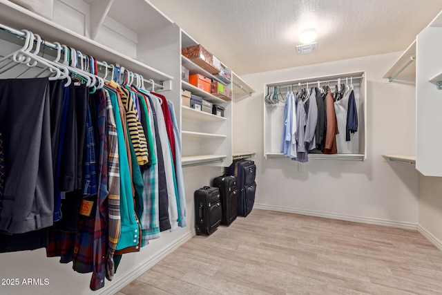 spacious closet with light hardwood / wood-style floors