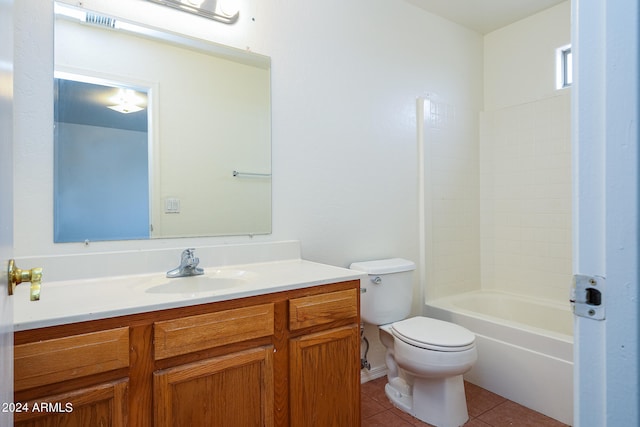 full bathroom with vanity, tile patterned flooring, toilet, and bathing tub / shower combination