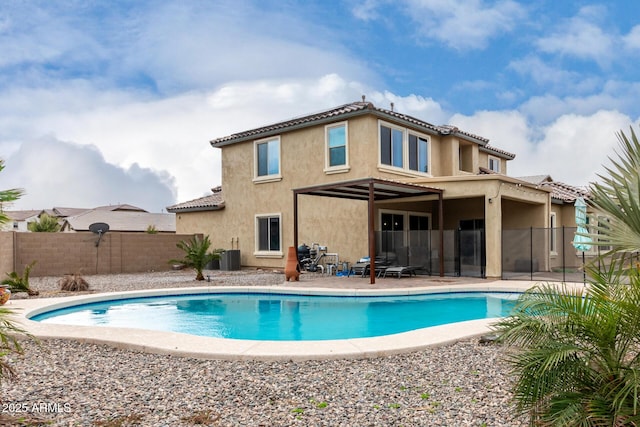 view of pool with a fenced in pool, a patio, cooling unit, and fence