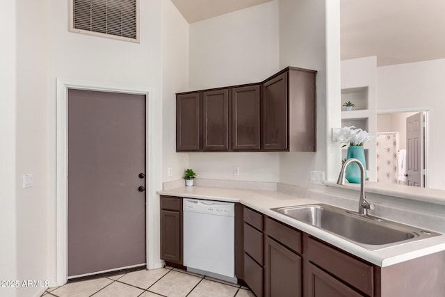 14216 N Saguaro Blvd Unit A, Fountain Hills, AZ 85268 - kitchen featuring white dishwasher, dark brown cabinets, a sink, light countertops, and visible vents
