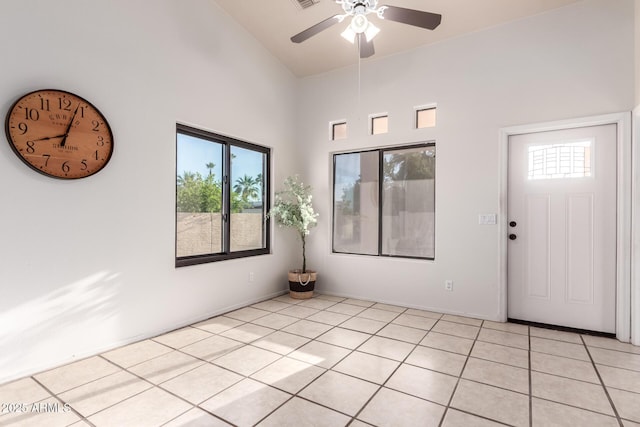 14216 N Saguaro Blvd Unit A, Fountain Hills, AZ 85268 - interior space featuring light tile patterned flooring, ceiling fan, and high vaulted ceiling