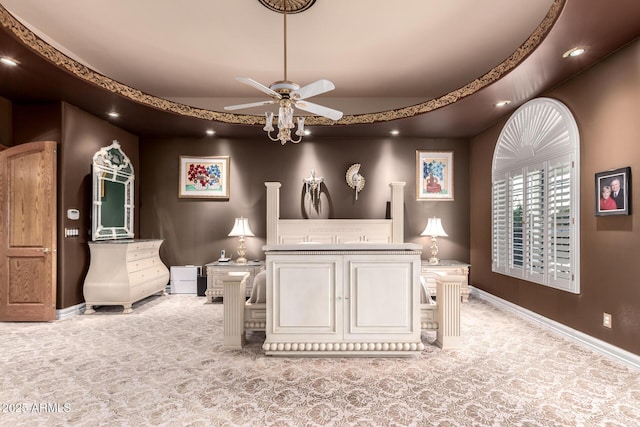 bedroom featuring light carpet