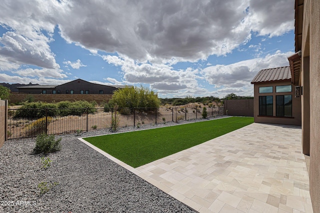 view of yard with a patio and a fenced backyard
