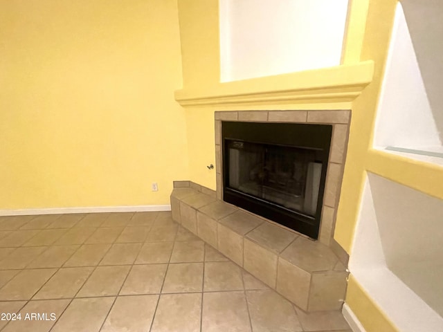 room details with a tiled fireplace