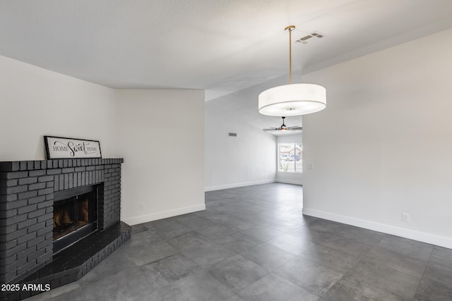 3011 E John Cabot Dr, Phoenix, AZ 85032 - unfurnished living room with a fireplace, a ceiling fan, and baseboards