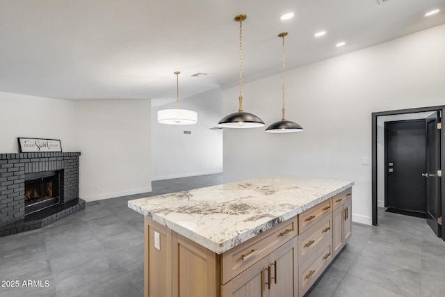 3011 E John Cabot Dr, Phoenix, AZ 85032 - kitchen with a kitchen island, pendant lighting, recessed lighting, open floor plan, and baseboards
