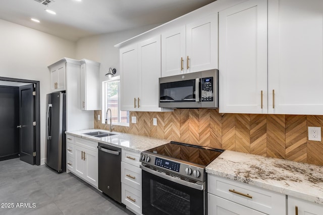 3011 E John Cabot Dr, Phoenix, AZ 85032 - kitchen with appliances with stainless steel finishes, a sink, backsplash, and white cabinets