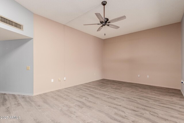 unfurnished room featuring ceiling fan and light wood-type flooring