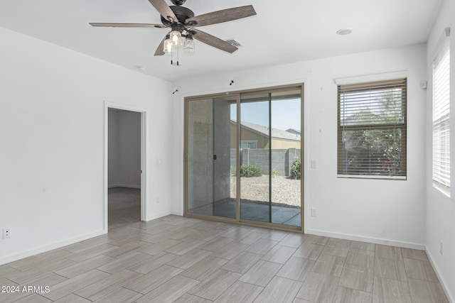 spare room featuring ceiling fan