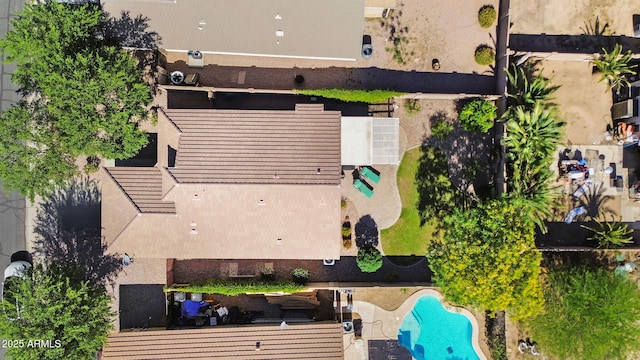aerial view of a pool area