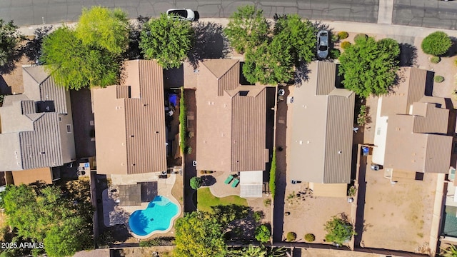 drone / aerial view of a pool