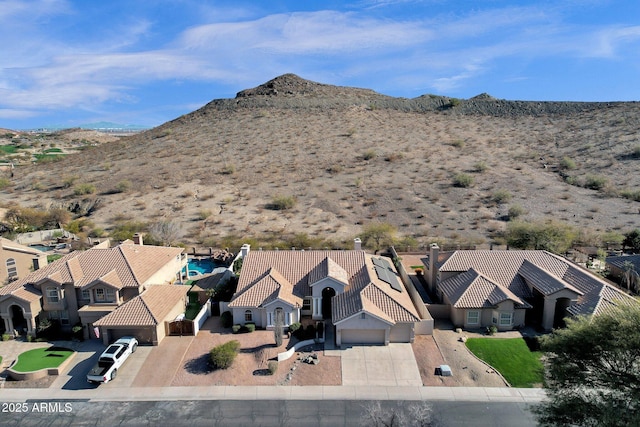 aerial view with a mountain view