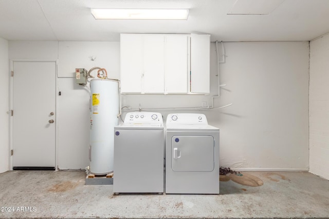 4302 N 80th Ln, Phoenix, AZ 85033 - laundry room with washer and dryer, water heater, baseboards, and cabinet space