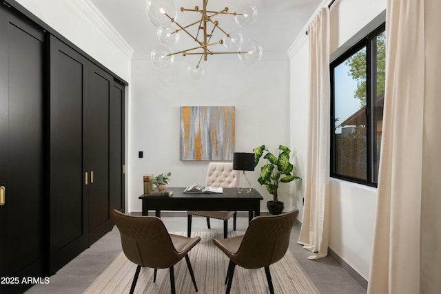 office featuring crown molding and baseboards