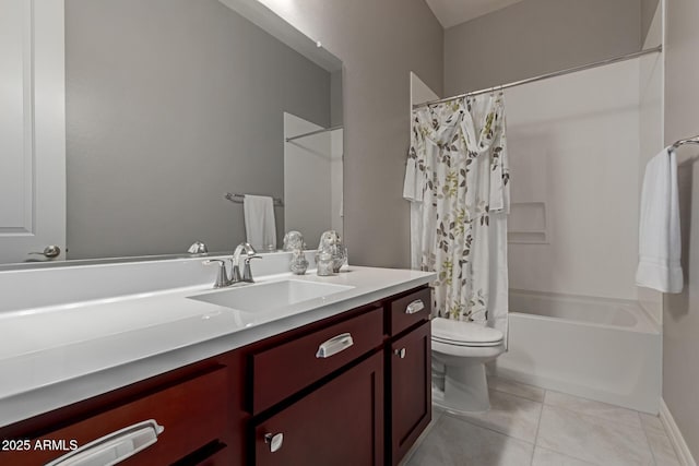 1036 W Siebold Tree Ave, Queen Creek, AZ 85140 - full bathroom with tile patterned flooring, toilet, shower / bath combination with curtain, and vanity